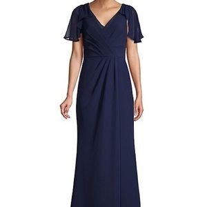Adrianna Papell Navy Flutter Sleeve Gown